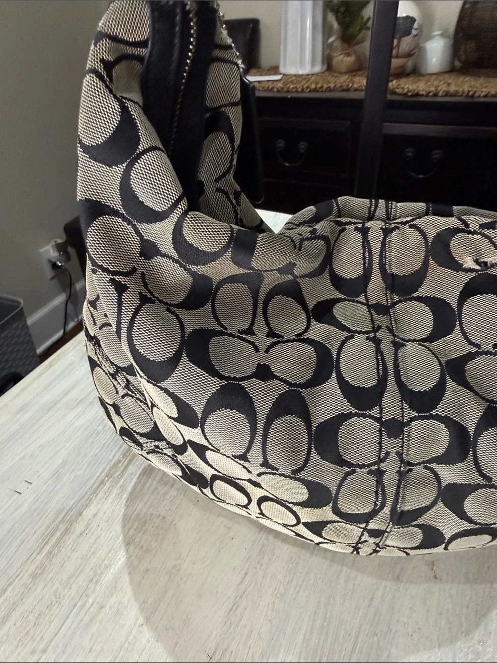 Coach Larg SOHO Signature Hobo Bag in Black and Tan